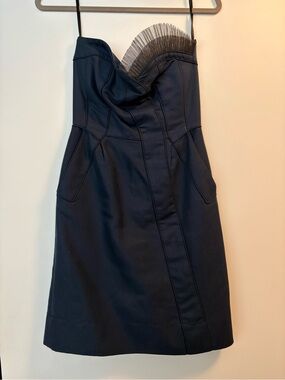 Marc By Marc Jacobs Navy Strapless Sheath with Black Tulle Trim